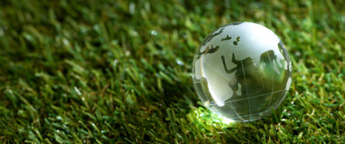 Close up of crystal globe on grass