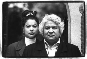 Black-and-white portrait of Chairwoman Rosemary Cambra with her daughter Charlene
