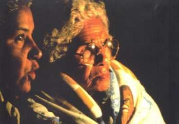 Close portrait of Rosemary Cambra and her mother, Muwekma elder Dolores Sanchez