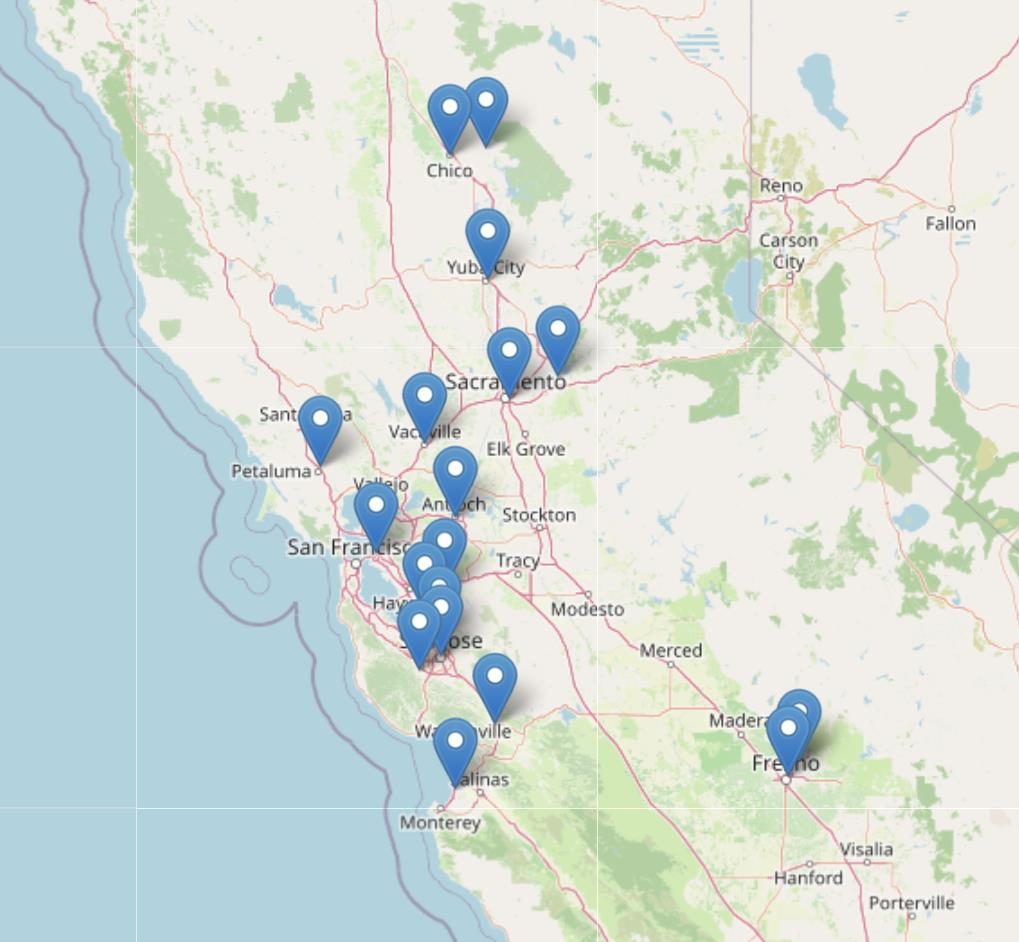 Map of GEF donation stations in Northern California