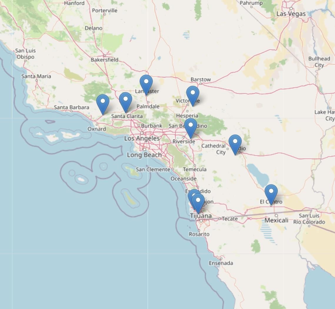 Map of GEF donation stations in Southern California