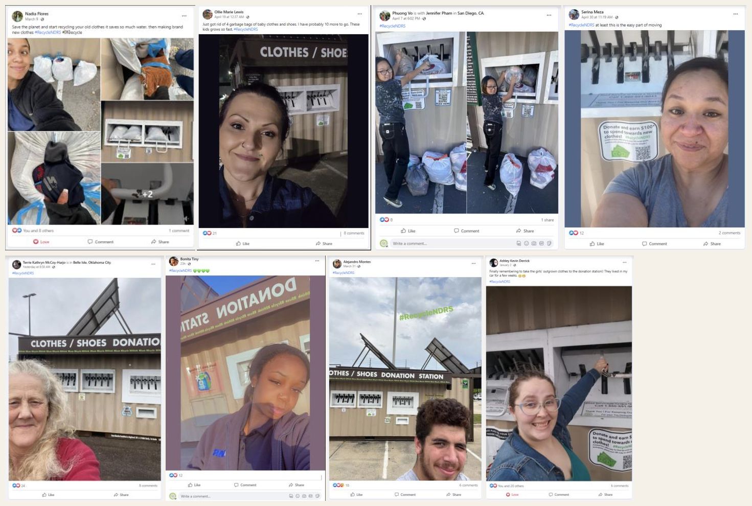 Collage of social media posts of people recycling at GEF stations