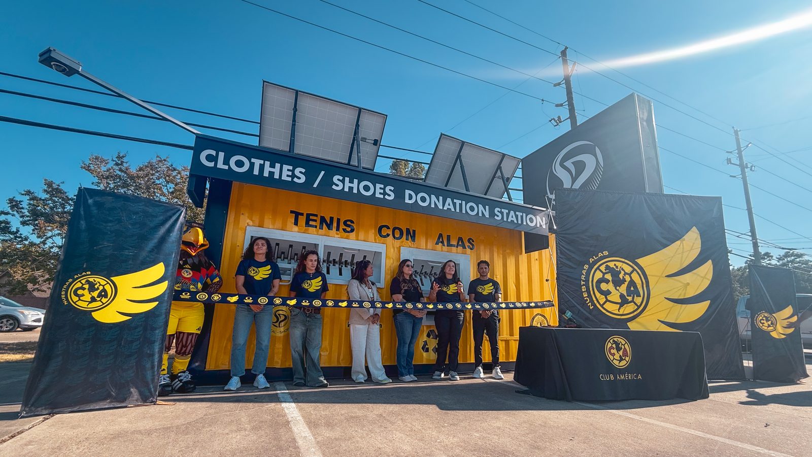Club América and partners at the opening of a Tenis con Alas donation station