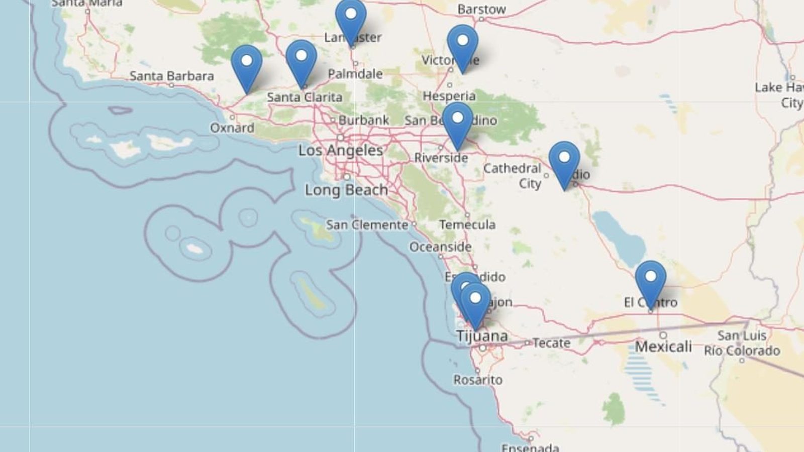 Map of GEF donation station locations in Southern California